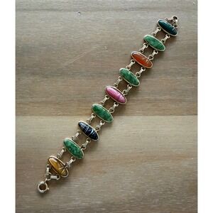 Vintage Scarab Bracelet 12k GF Semi Precious Stones
